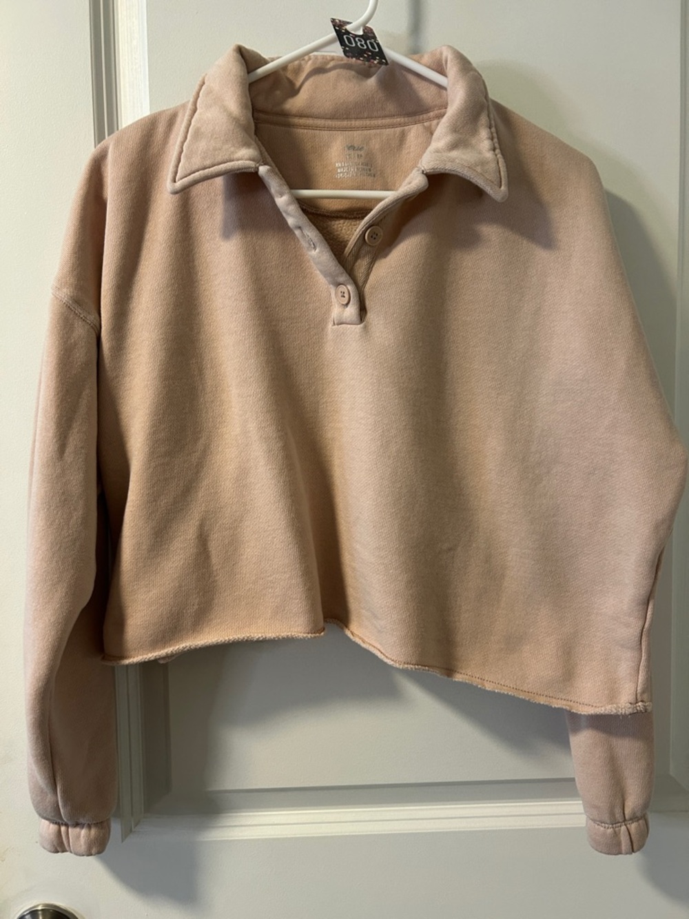 80. aerie Cropped Collared Pullover Sweatshirt in Blush